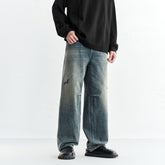 Men's Contrast Distressed Wide-Leg Jeans